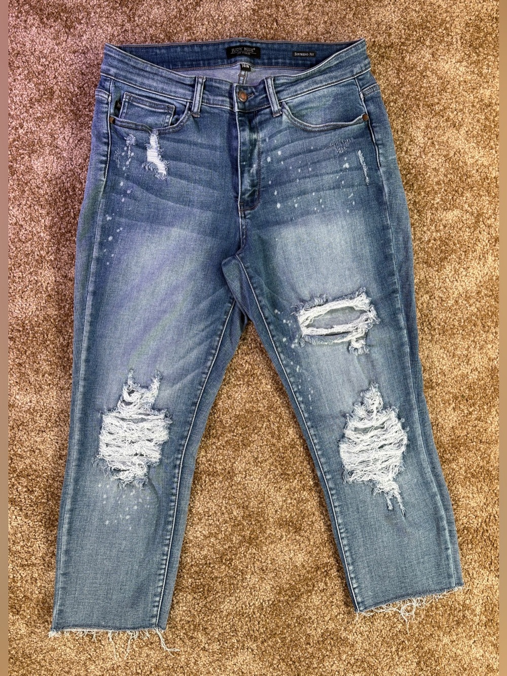 Judy Blue Boyfriend Fit Distressed Crop Jeans Women’s 14W Raw Hem Stretch Denim
